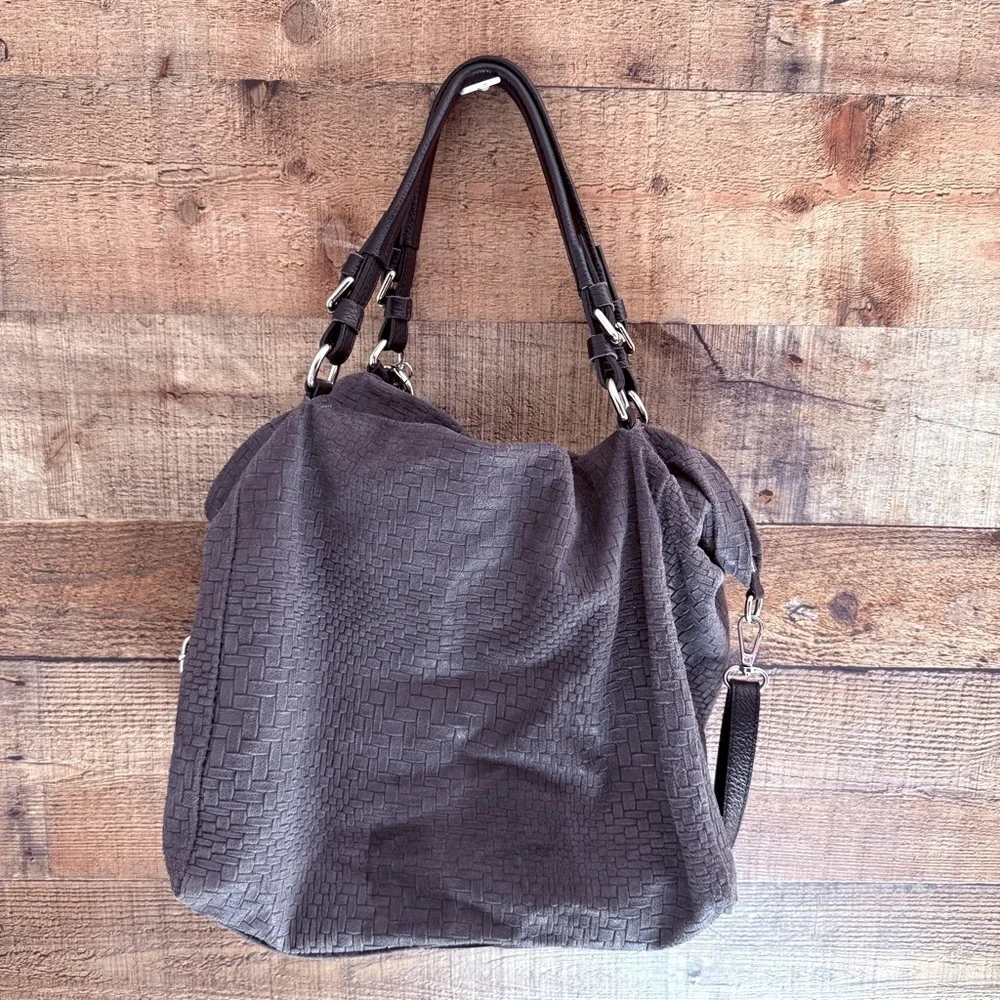 Anna Morellini Solano Leather Gray Woven Tote/Crossbody Bag